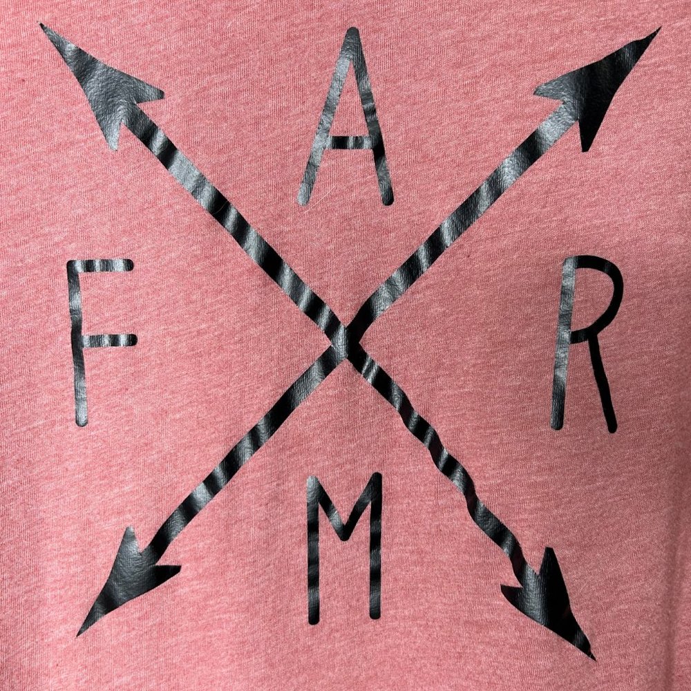 Canvas Woman’s Top Lg Dark Pink F A R M Graphic T-Shirt Short Sleeves Crew Neck - Picture 9 of 9